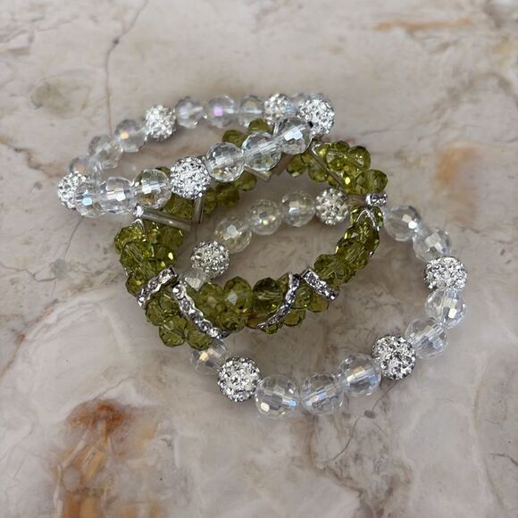 Triple Set of Crystal Beaded Stretch Bracelets - Picture 5 of 9